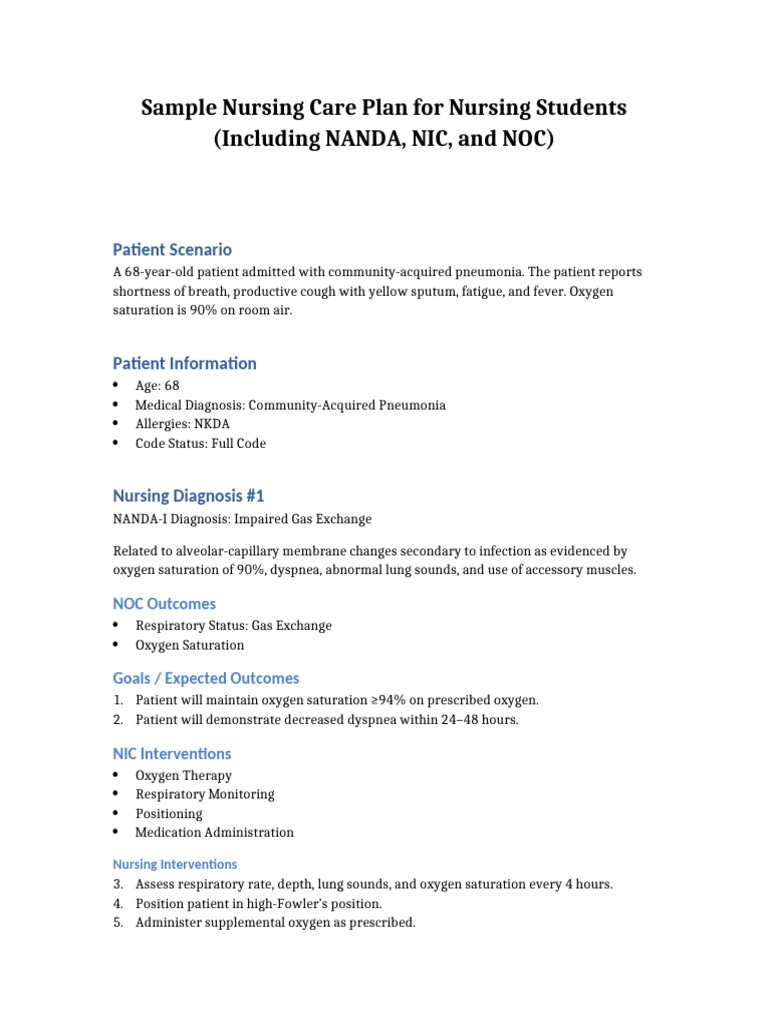 Sample_Nursing_Care_Plan_with_NANDA_NIC_NOC | PDF | Respiratory Tract ...