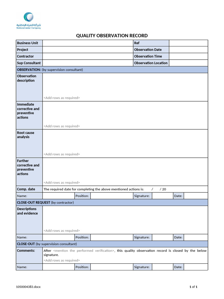 PMF-010-QUA-006_03 Quality Observation Record (General) | PDF