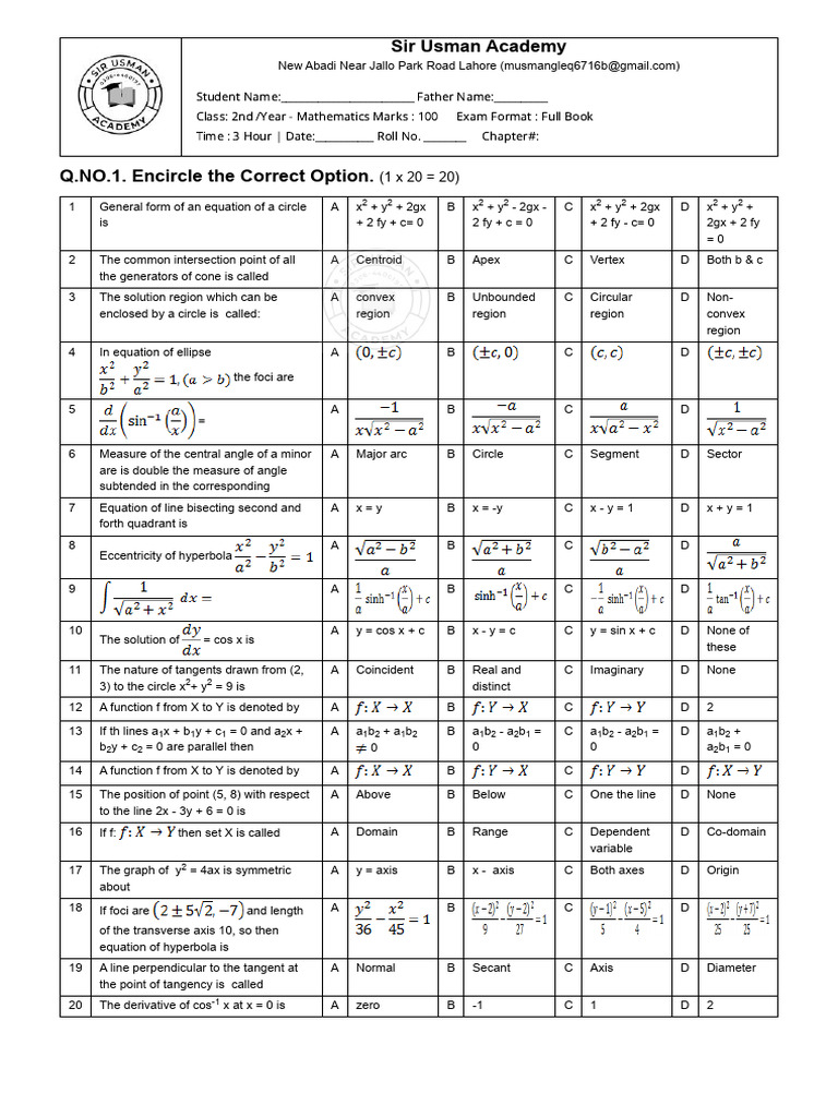 2nd year math | PDF | Tangent | Integral
