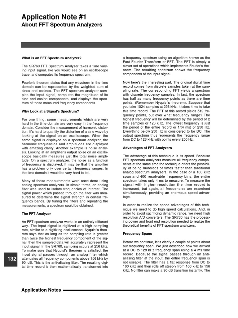 Application Note 1 About FFT Spectrum Analyzers PDF Spectral