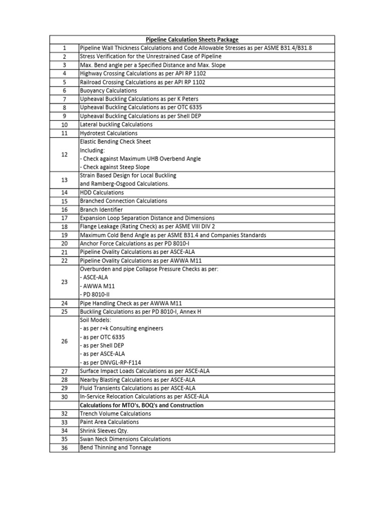 Pipeline Calculations Package | PDF