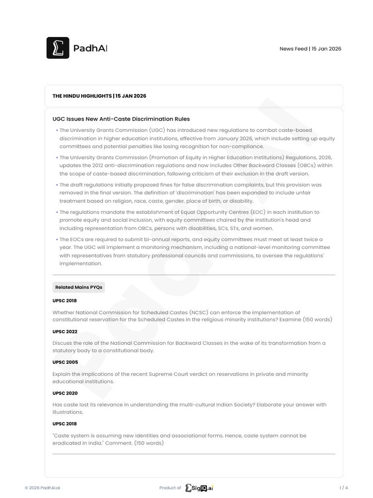 UGC Issues New Anti-Caste Discrimination Rules | PDF | Discrimination ...