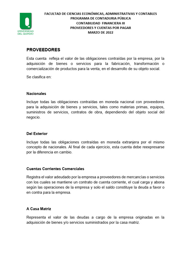 1.1 Proveedores y Cuentas Por Pagar | PDF | Contabilidad | Teneduría de ...
