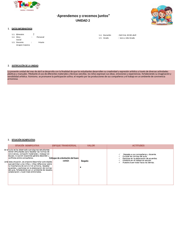 UNIDAD 2 Personal Social 2026 | PDF | Salón de clases | Cognición