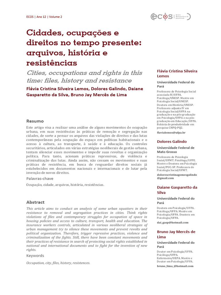 Cidades Ocupações e Direitos No Tempo Presente Arquivos - Artigo de ...