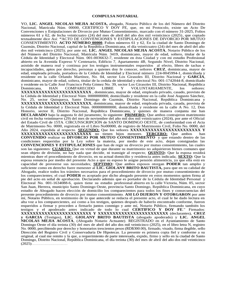Compulsa MODELO | PDF | República Dominicana | Documento de identidad
