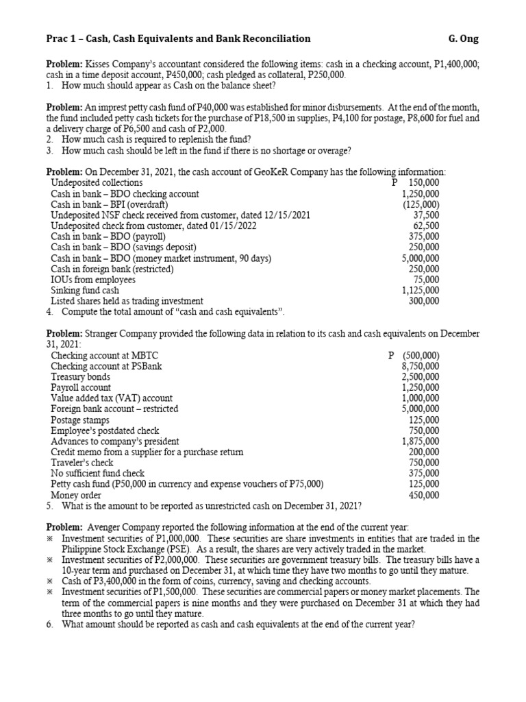 01 - Cash and Cash Equivalents | PDF | Banks | Cheque