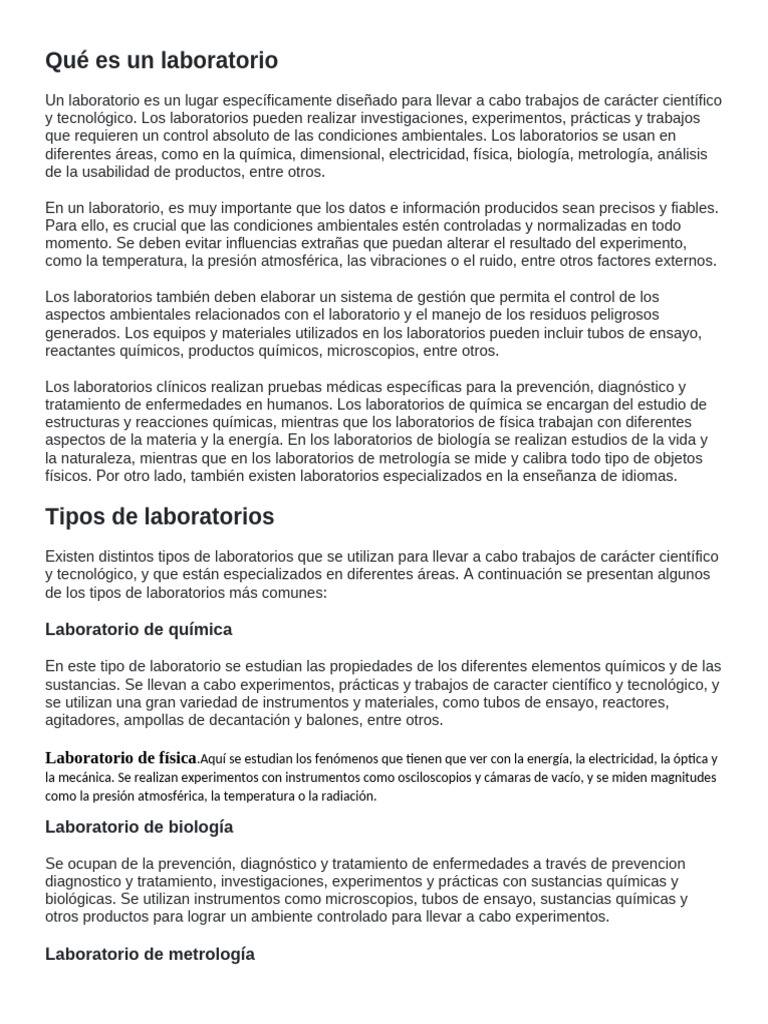 Qué Es Un Laboratorio (6) | PDF | Laboratorios | Experimentar