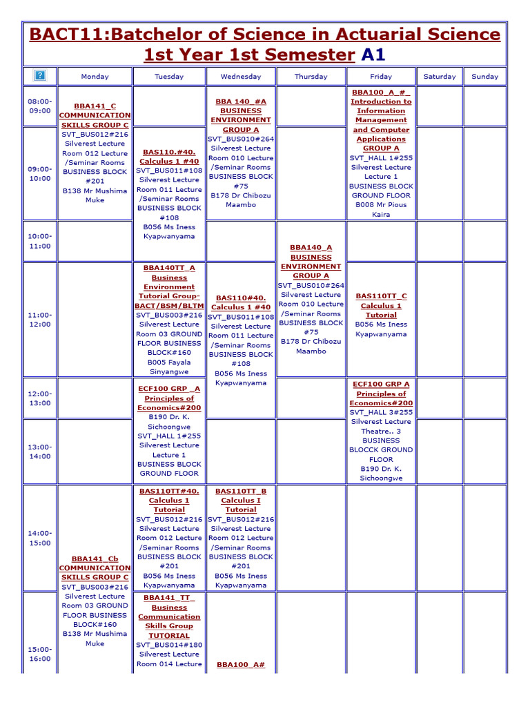 Timetable. | PDF