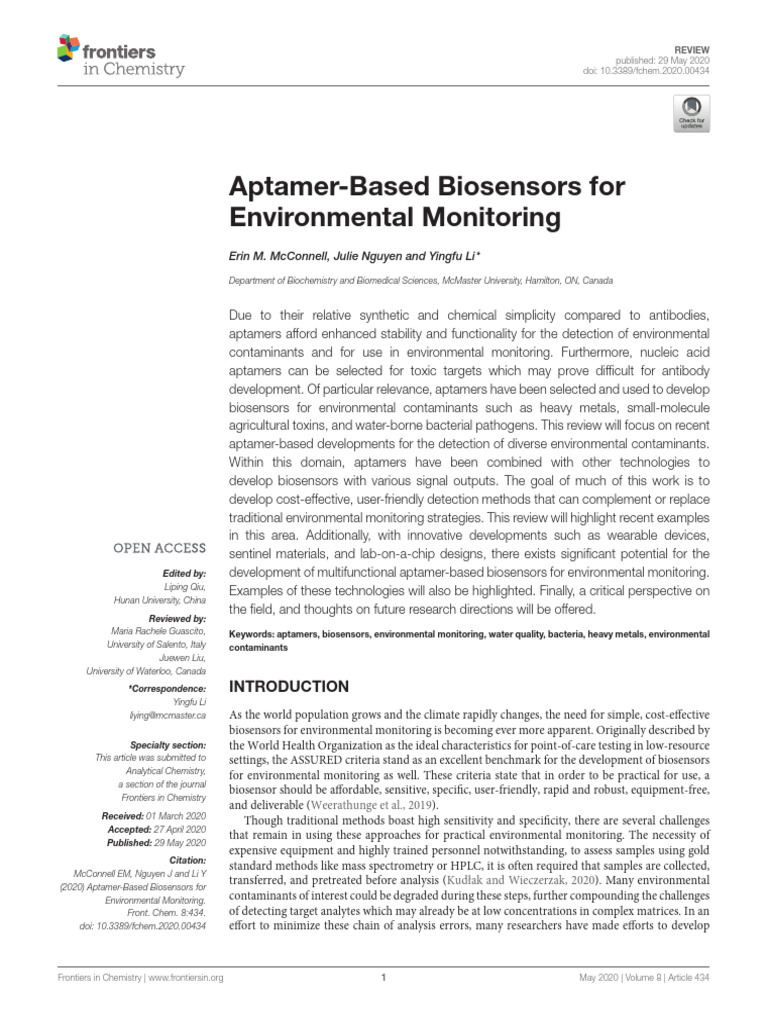 Aptamer-Based Biosensors For Environmental Monitoring | PDF | Biosensor ...