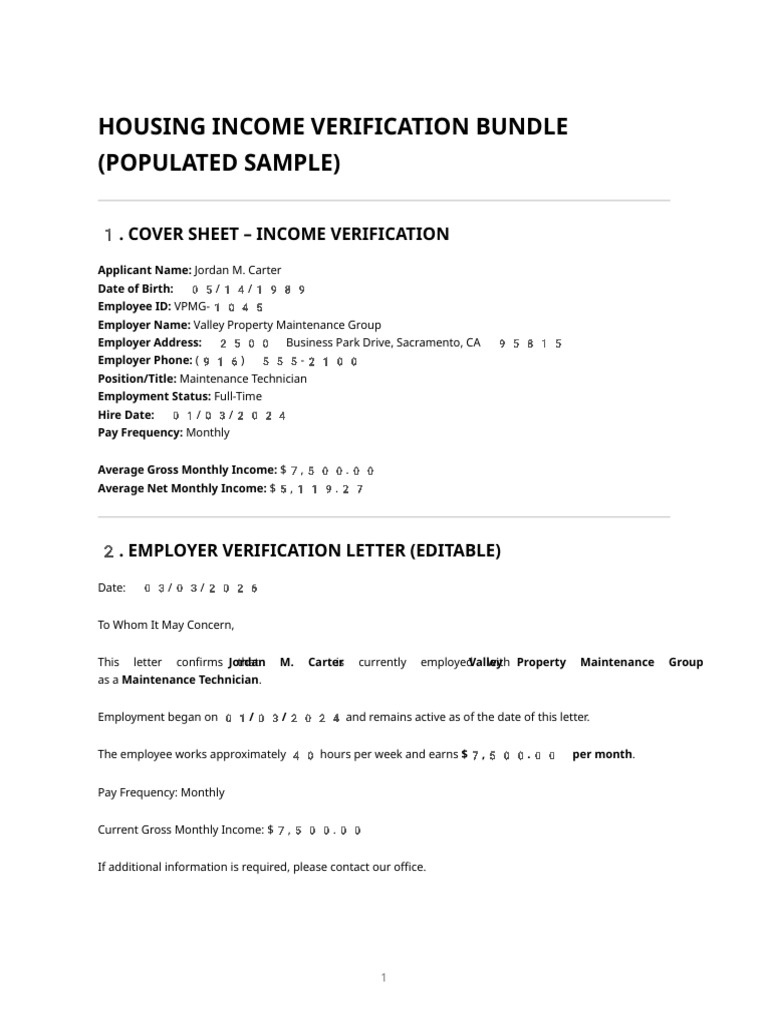 Housing Income Verification Bundle - Editable | PDF | Payroll | Expense