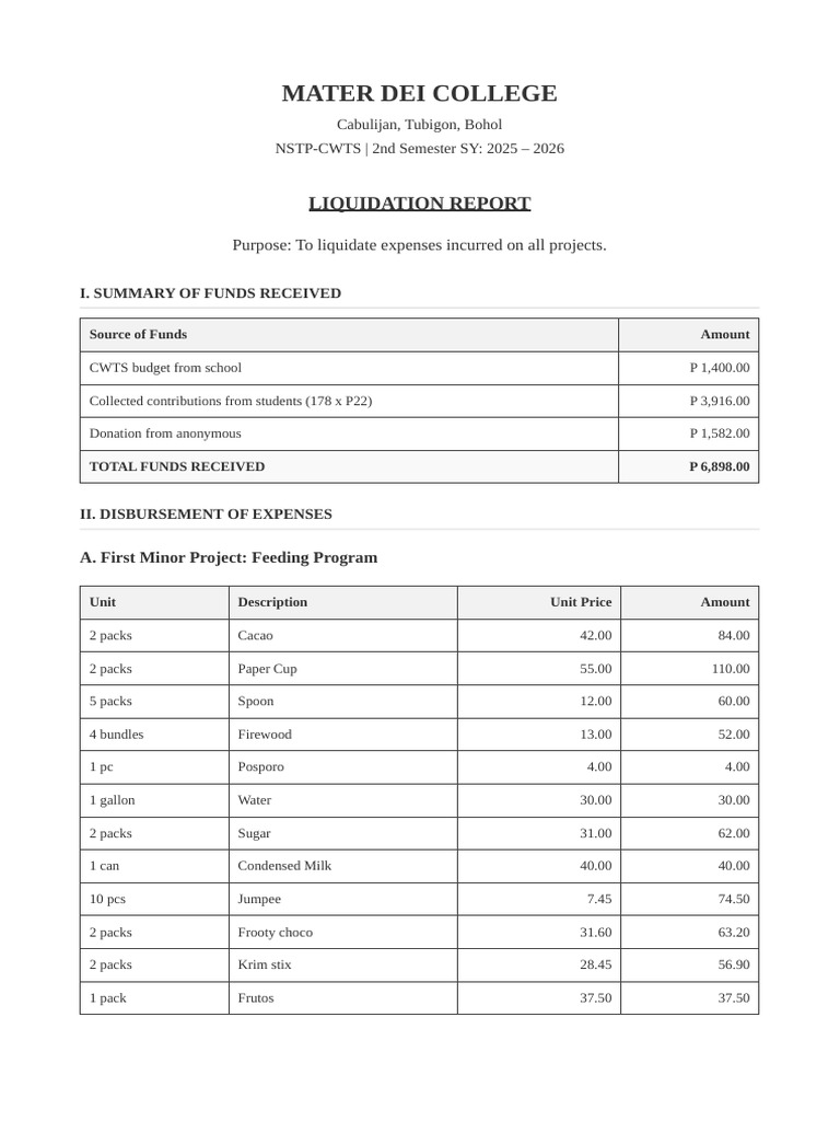 Updated Liquidation Report Mater Dei | PDF