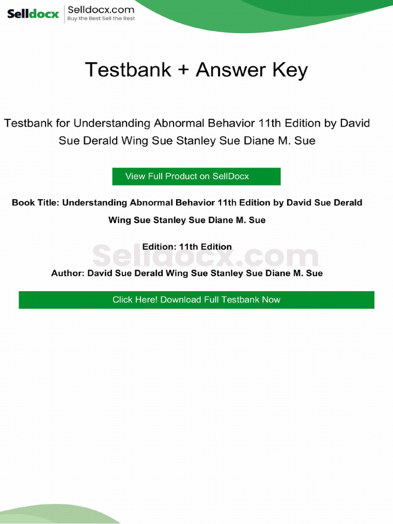 Understanding Abnormal Behavior 11th Edition Testbank | PDF