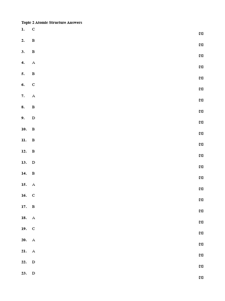 Topic 2 Atomic Structures Key | PDF | Energy Level | Electron