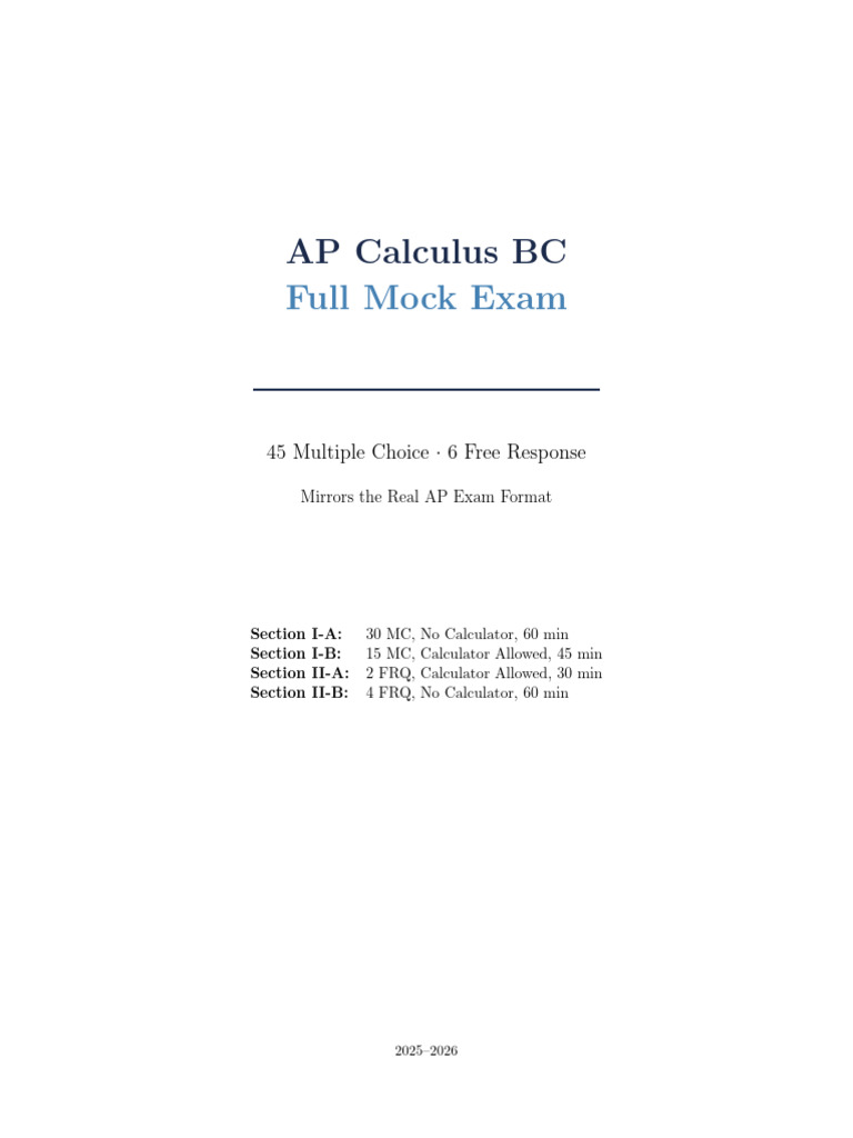 AP Calculus BC Mock Exam | PDF | Mathematical Analysis | Calculus