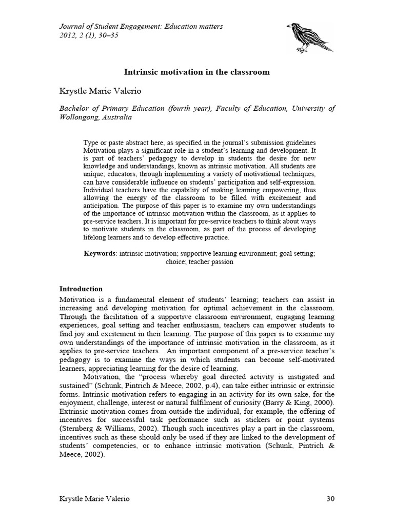 Intrinsic Motivaiton in The Classroom | PDF | Teachers | Learning