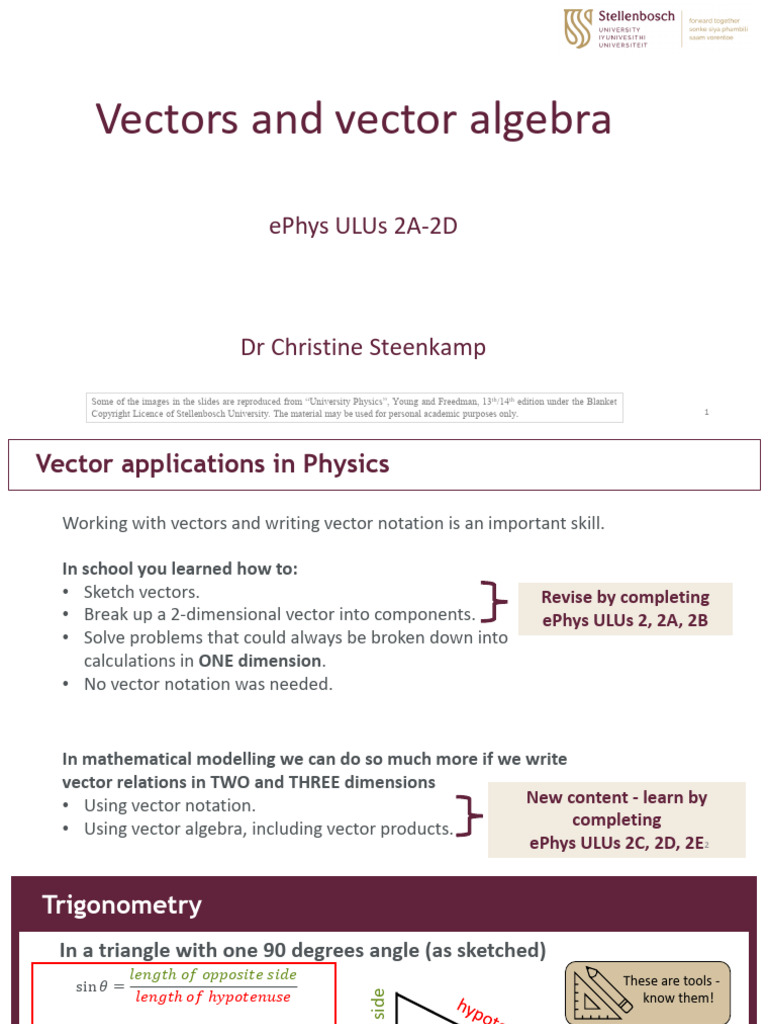 Ph114 2025 Vectors and vector algebra Summary | PDF | Euclidean Vector ...