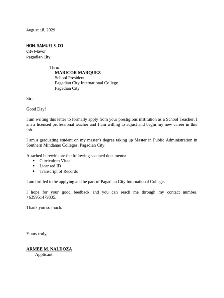 Application Letter (PCIC) | PDF