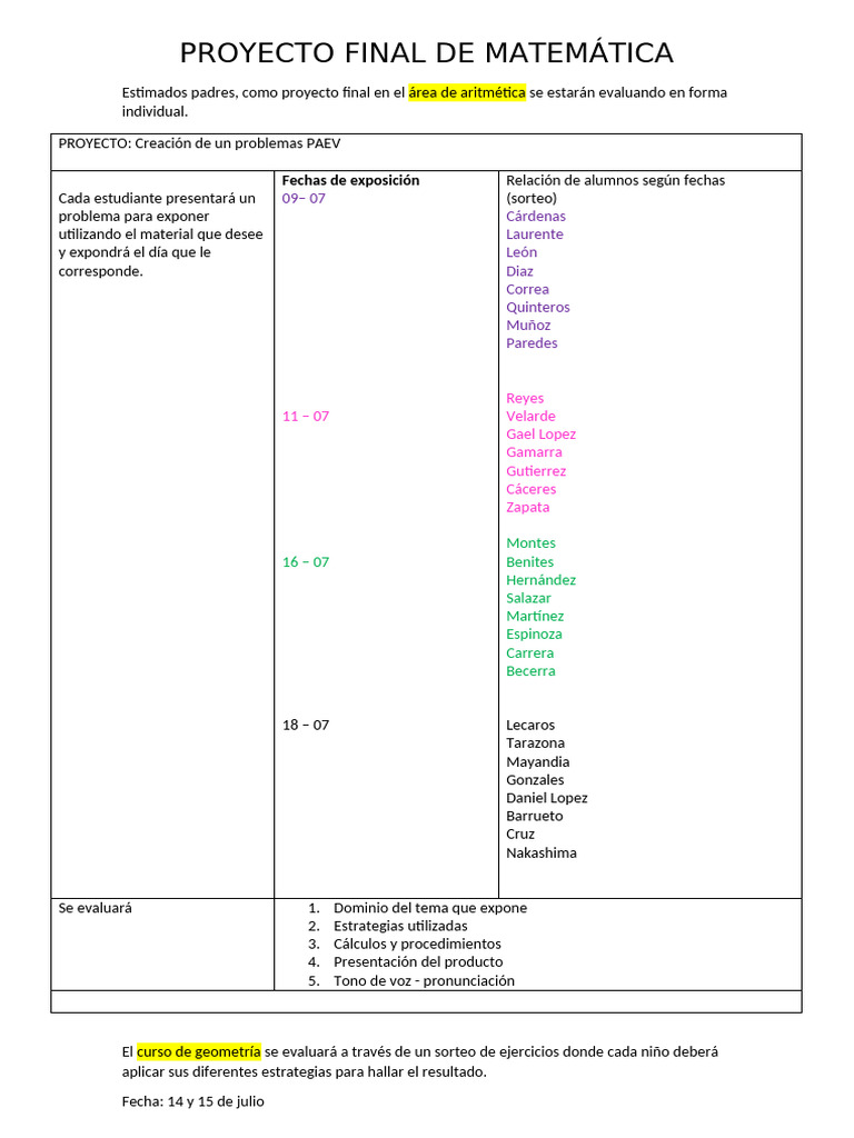 Proyecto Final de Matematica 5to II Bimestre | PDF | Matemáticas