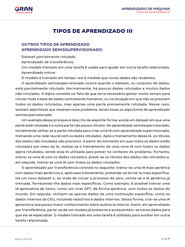 Tipos de Aprendizado 3 | PDF | Aprendizado de máquina | Aprendizagem ...