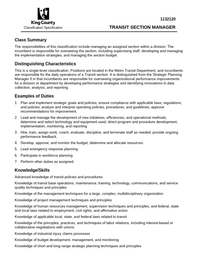 TRANSIT SECTION MANAGER | PDF | Human Resource Management | Project ...