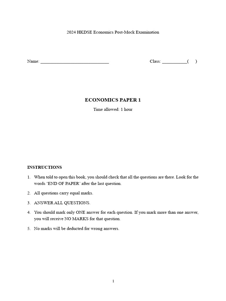 2024 post mock paper 1 | PDF | Gross Domestic Product | Economic ...