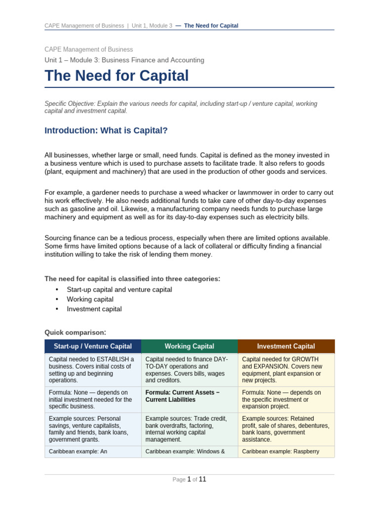CAPE MOB the Need for Capital | PDF | Corporate Finance | Venture Capital