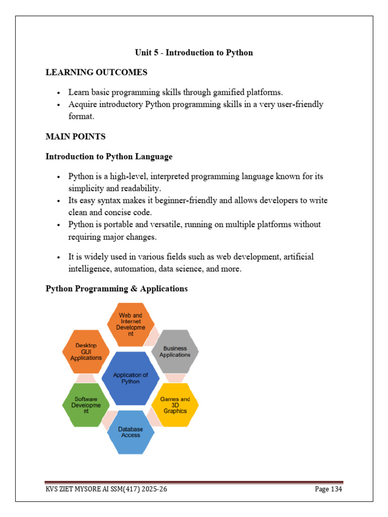 Unit 5 - Introduction to Python | PDF | Data Type | Python (Programming ...