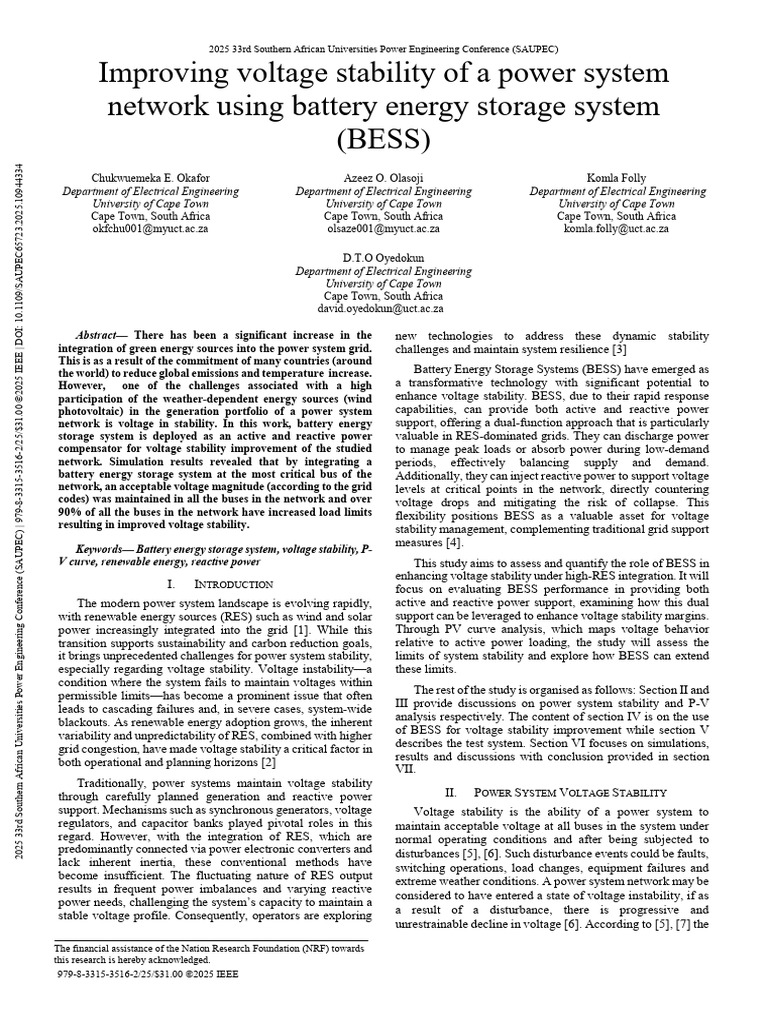 Improving Voltage Stability of a Power System Network Using Battery ...