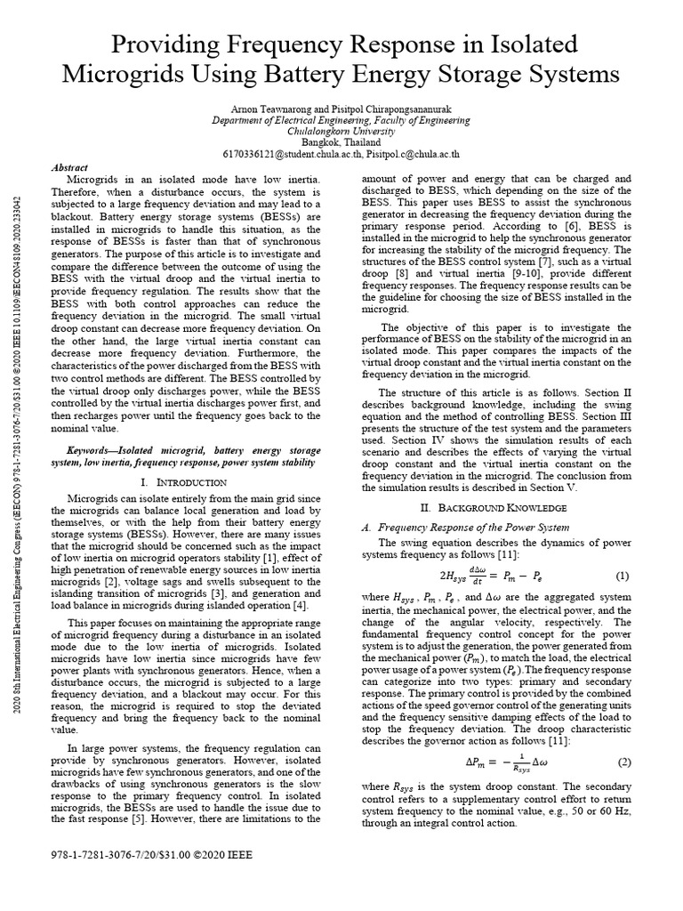 Providing Frequency Response in Isolated Microgrids Using Battery ...
