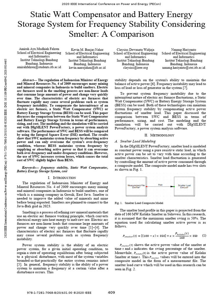 Static Watt Compensator and Battery Energy Storage System for Frequency ...