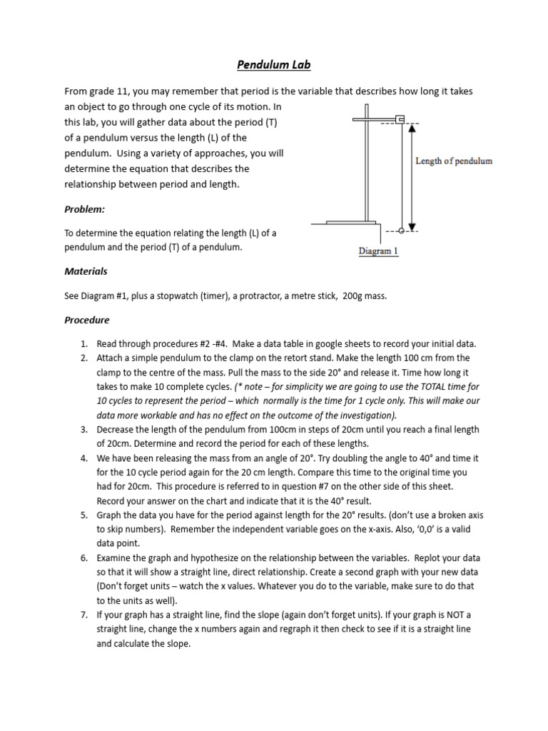 Pendulum Lab 10 Cycle | PDF | Pendulum | Equations