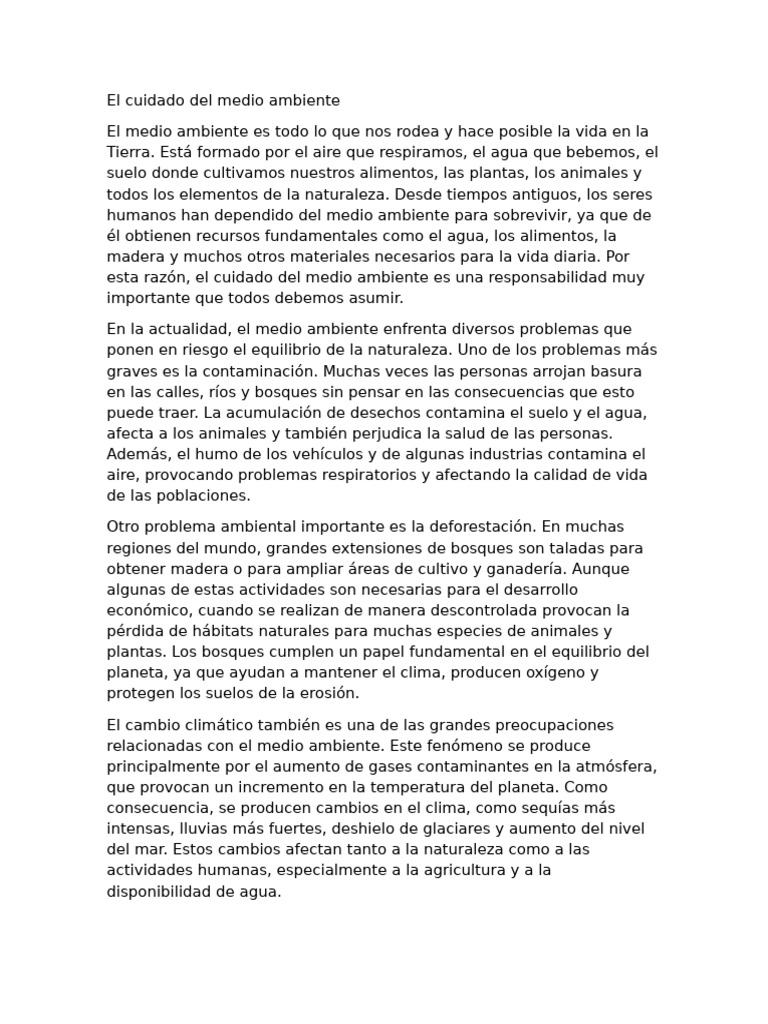 El Cuidado Del Medio Ambiente | PDF | Entorno natural | Agua