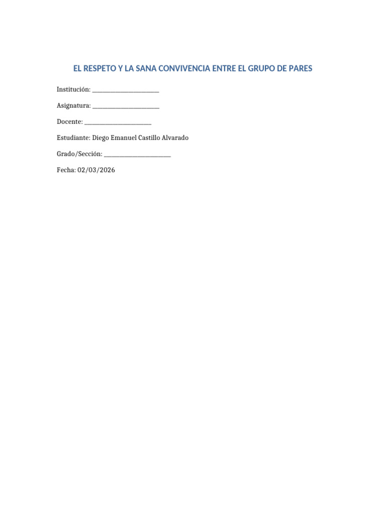 El Respeto y La Sana Convivencia 10 Paginas | PDF | Enseñando | Salón ...