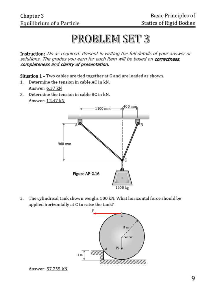Problem Set 3- Equilibrium of a Particle | PDF | Mechanics