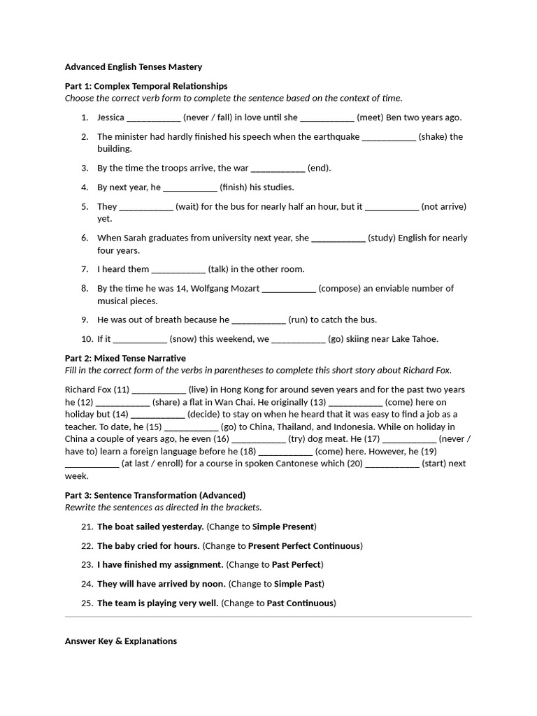 Advanced English Tenses Mastery | PDF | Linguistics | Syntax