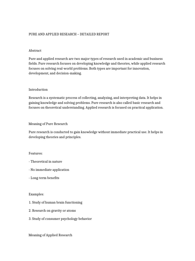 Pure Applied Research Report | PDF