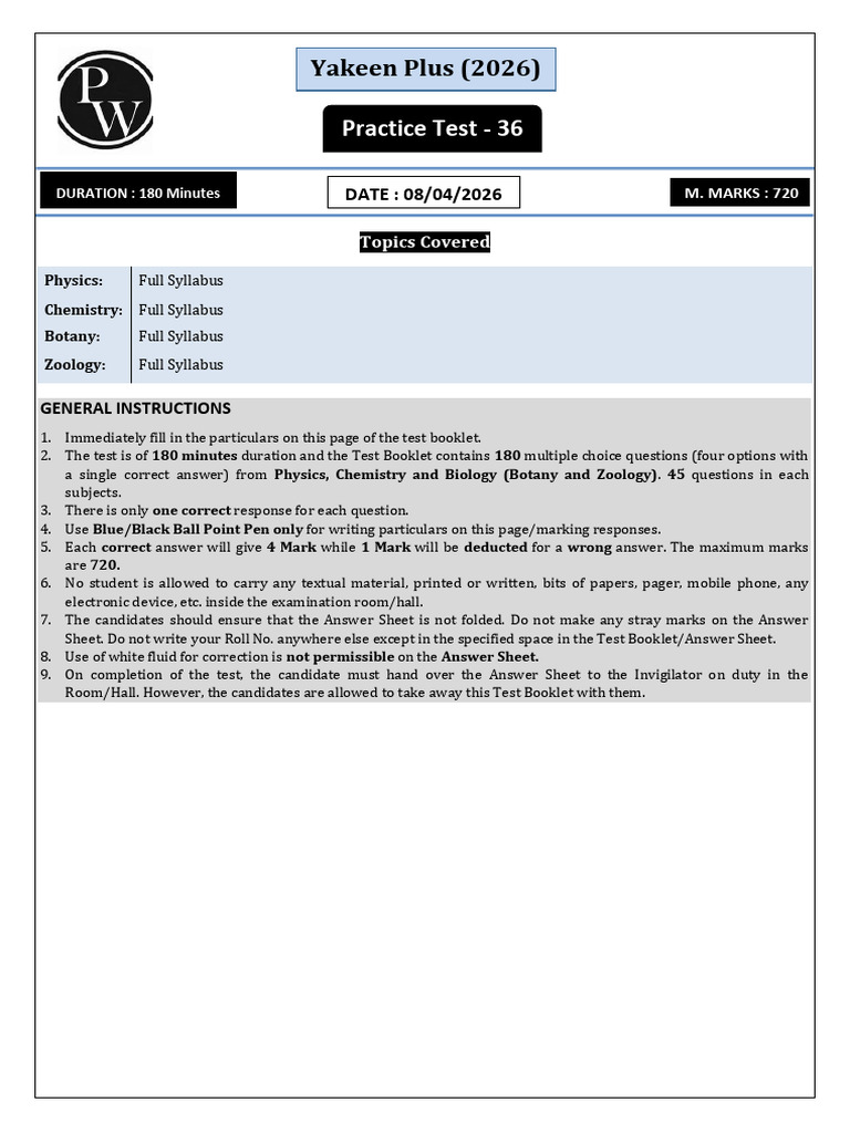Practice Test-36 Questions | PDF
