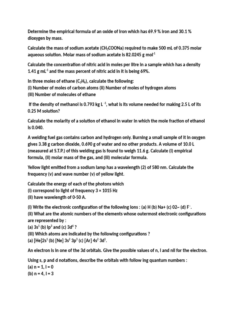 Class 11 b Revision Sheet Chemistry 2025-26 (1) | PDF | Mole (Unit ...