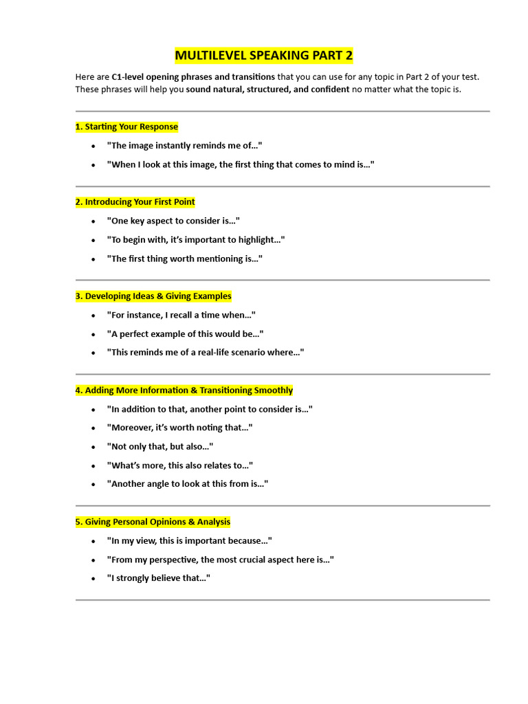Multilevel Speaking Part 2 | PDF