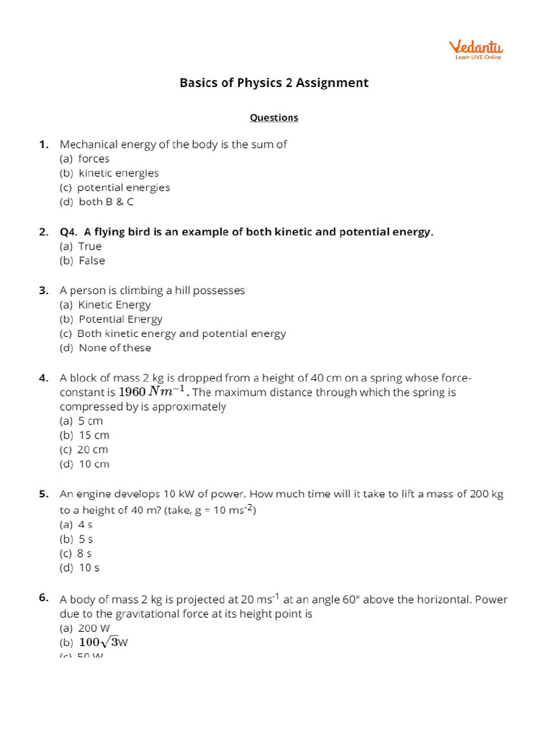Basics of Physics 2 Assignment | PDF