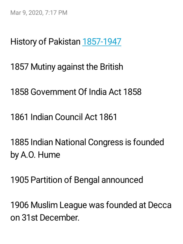 Pakistan History1857-1947 | PDF | Indian National Congress | Independence