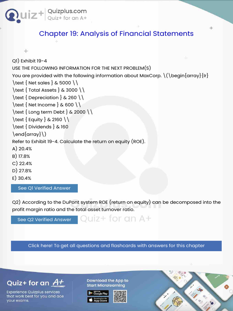 Refer to Exhibit 194 Calculate the Return on Equity Roe | PDF ...