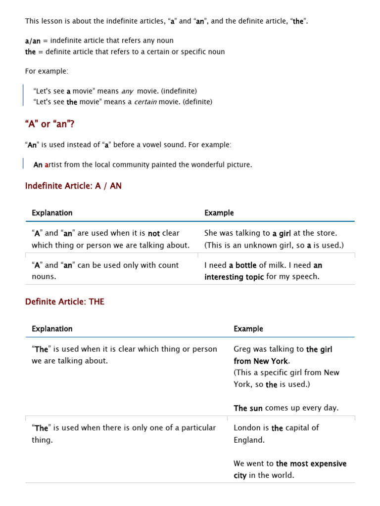 Article a an The | PDF | Noun | Adjective