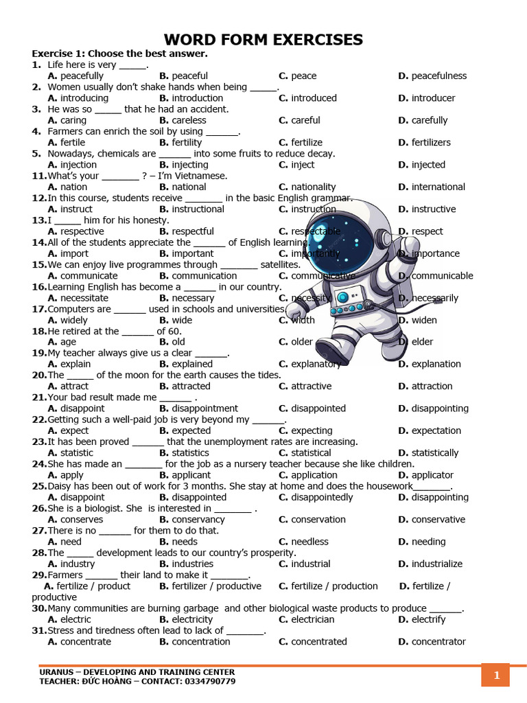 Word Form Exercise | PDF