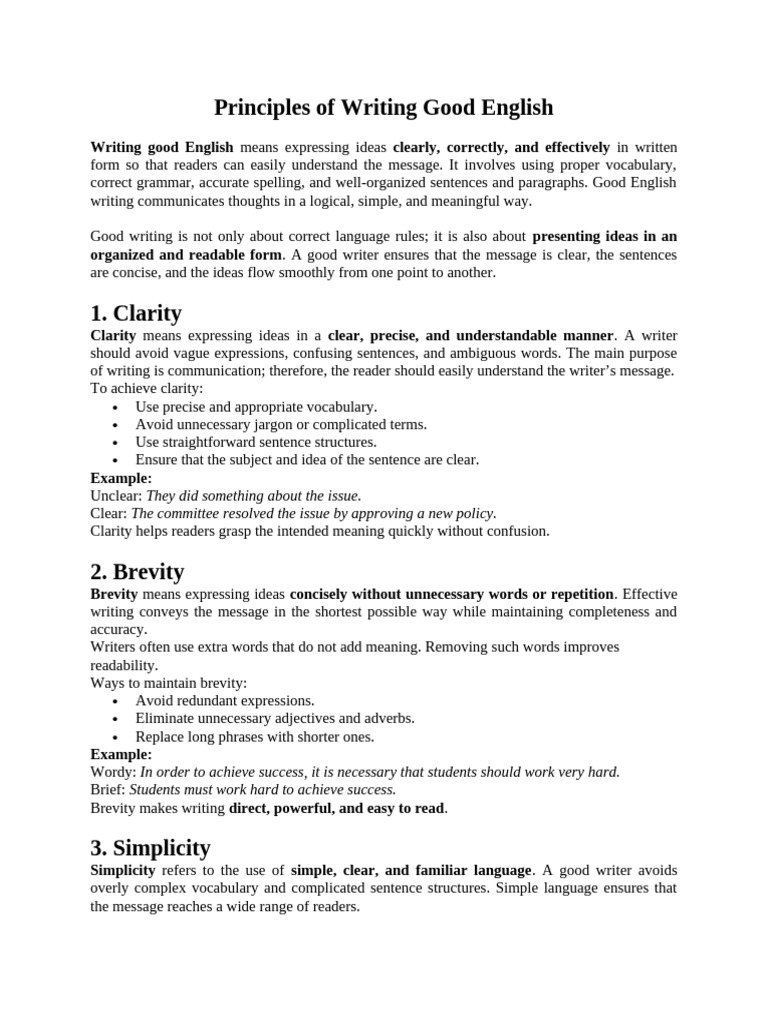 Principles of Writing Good English | PDF | Word | English Language