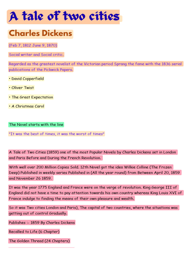 Charles Dickens | PDF | A Tale Of Two Cities | Books About The French ...