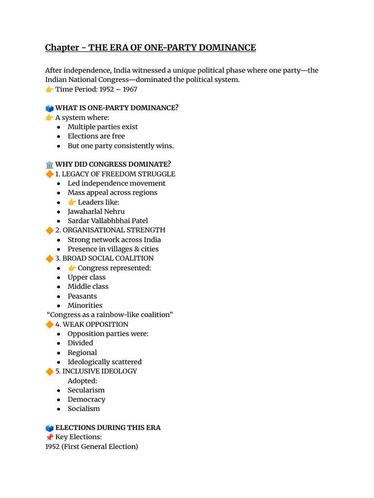 Chapter - The Era of One-party Dominance | PDF | Indian National ...