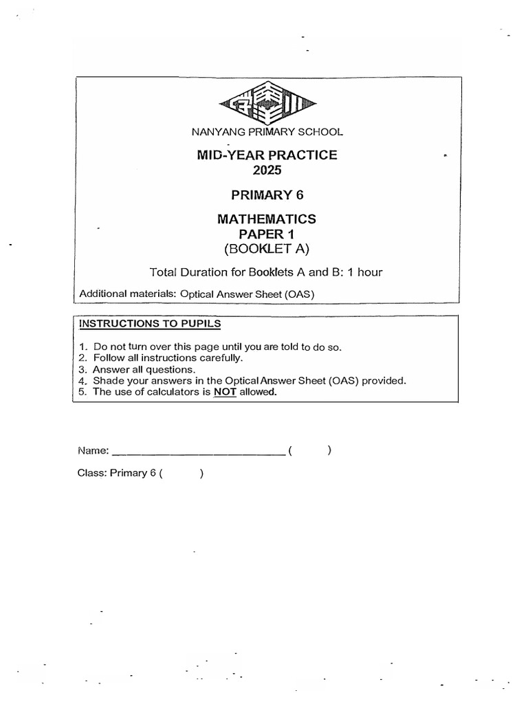 2025 P6 Maths Weighted Assessment 1 Nanyang | PDF