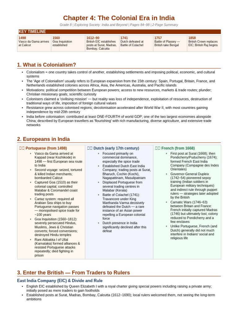 Chapter4 Colonial Era Summary | PDF | British Empire | East India Company
